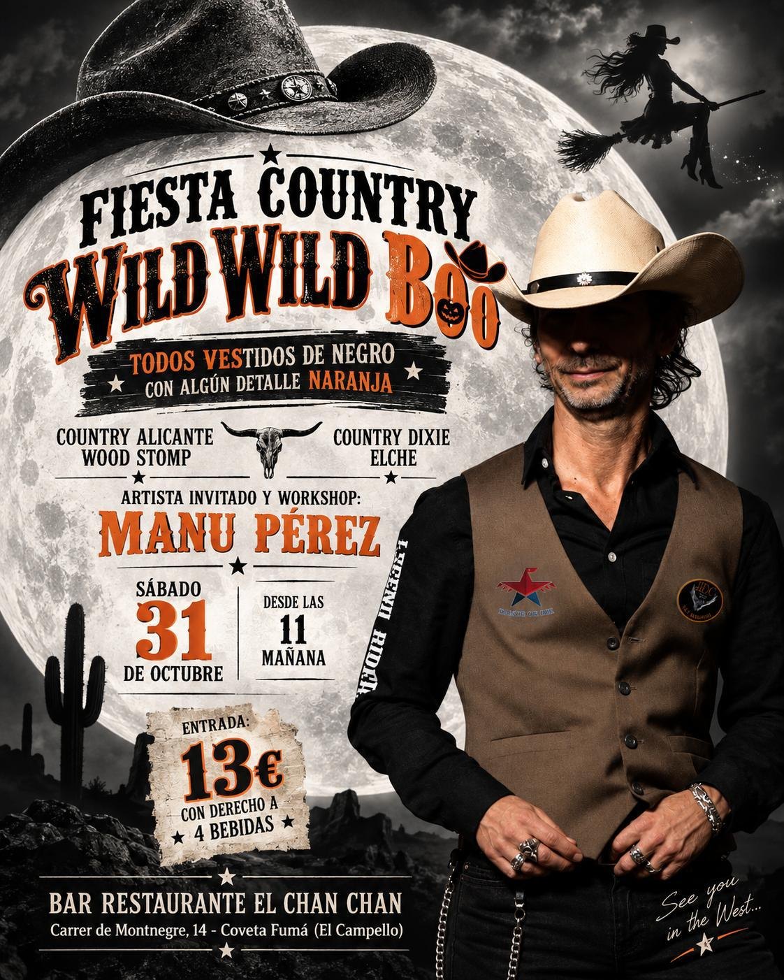 Cartel Fiesta Country Wild Wild Boo, sábado 31 de Octubre en El Campello